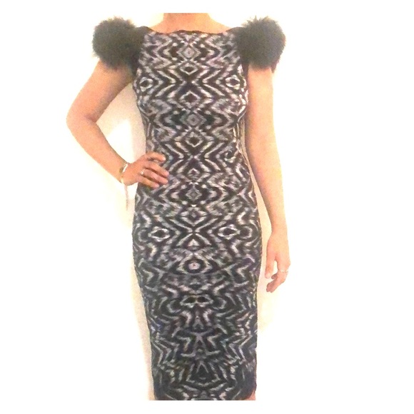 SPORTMAX Bodycon dress with mink & leather trim - Picture 1 of 8